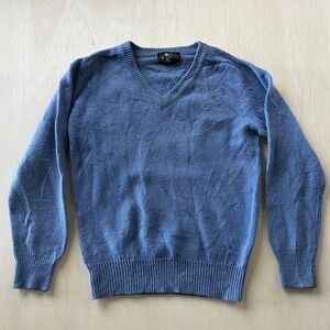 Vintage Fruit Of The Loom Sweater Mens Small Blue Shetland Wool Knit V Neck